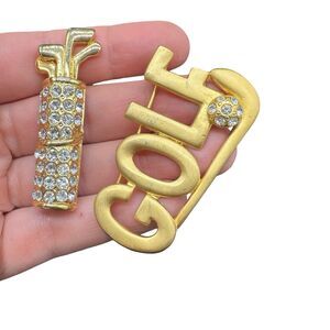 Vintage Golf Brooch Lot, Rhinestone Detail - Craft Jewelry